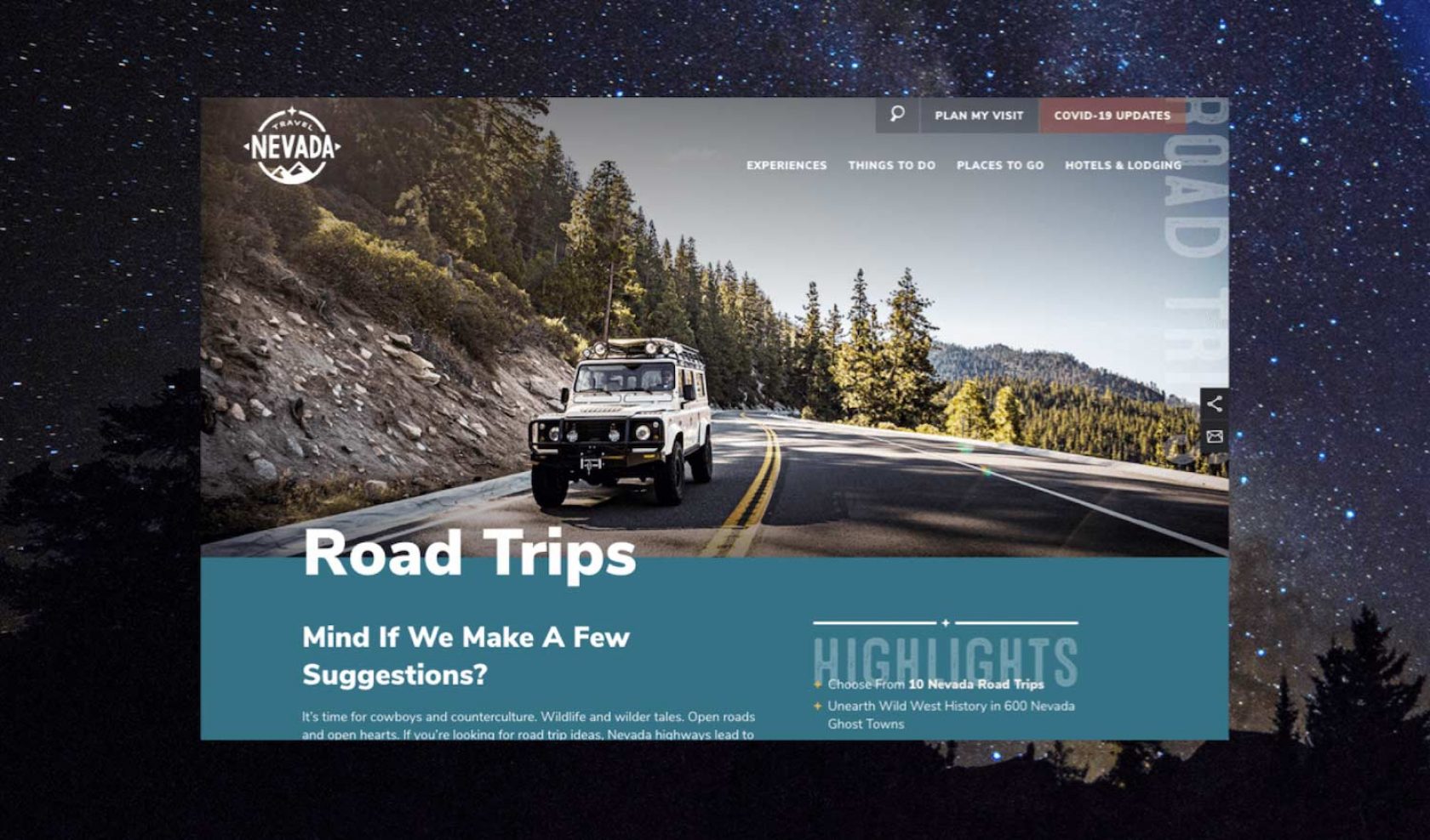 Travel Nevada website design