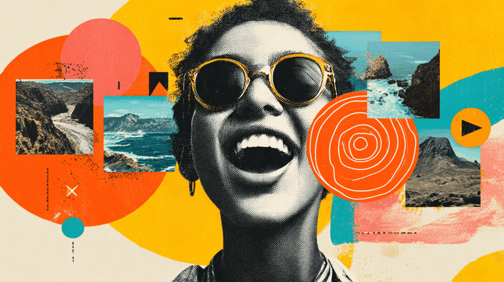 Radiant face with concentric ring graphic and photo tiles, visualizing the ripple effect of delighted customers sharing.