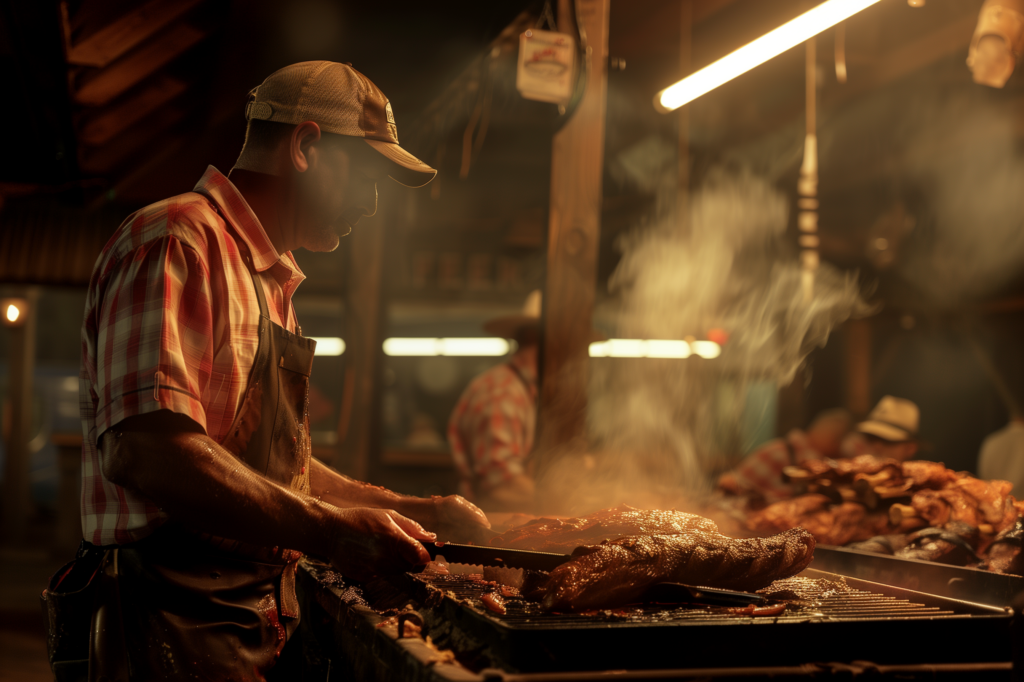 A pitmaster tending to a BBQ smoker, symbolizing the expertise and care needed to craft a high-quality B2B website.